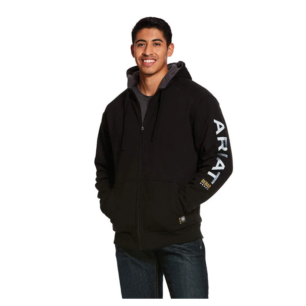 10027833 Ariat Men's Rebar All Weather Full Zip Hoodie Sweatshirt- Black