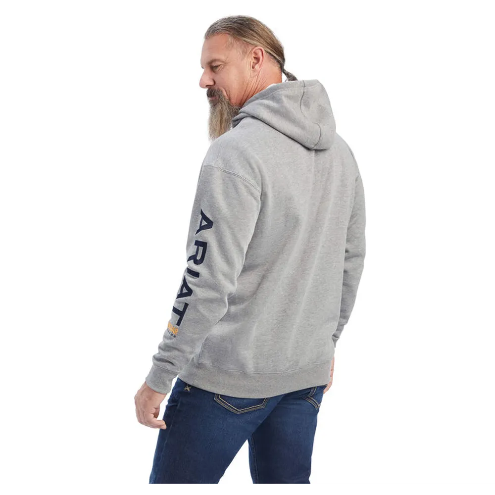 10041627 Ariat Men's Rebar Graphic Hooded Sweatshirt - Heather Grey / Ultramarine