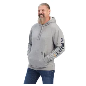 10041627 Ariat Men's Rebar Graphic Hooded Sweatshirt - Heather Grey / Ultramarine