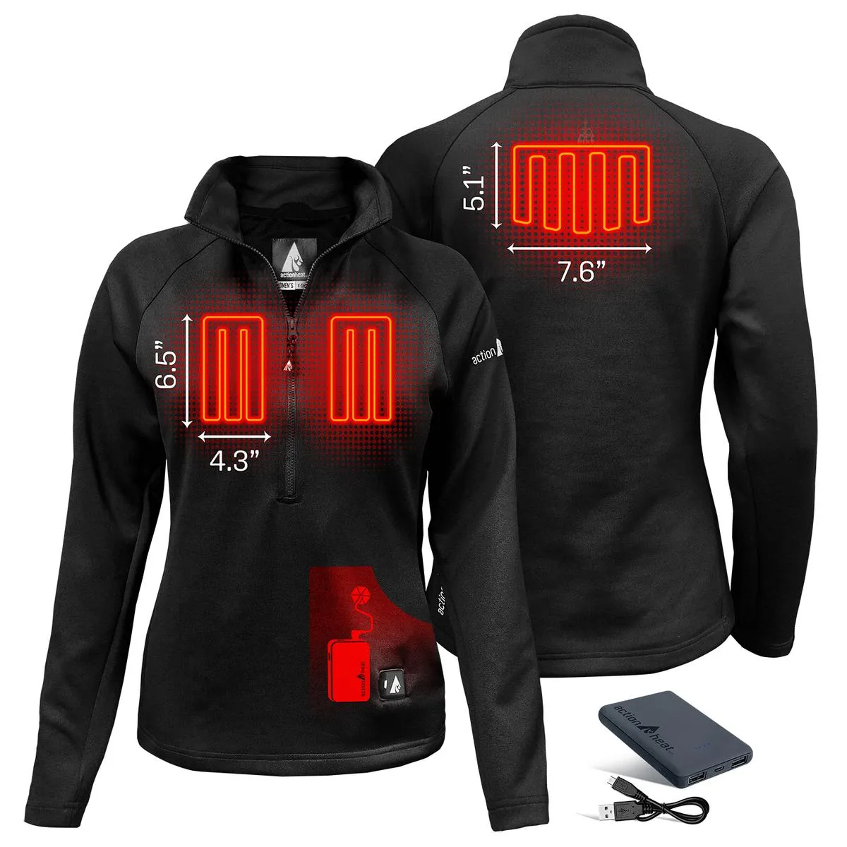 ActionHeat 5V Women's 1/2 Zip Pullover Battery Heated Shirt