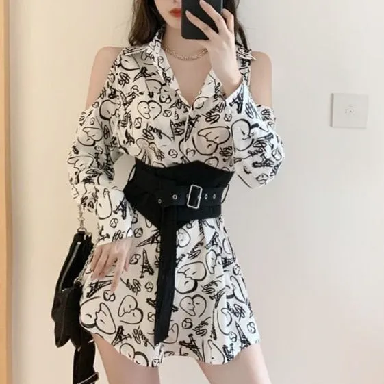 Ava Graffiti Blouse with Waist Belt