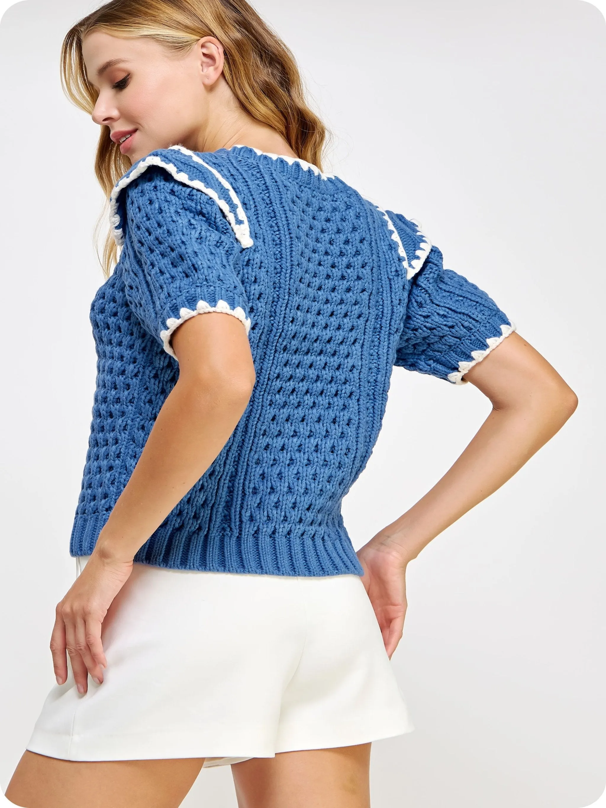 Azure Dream Embroidery Sweater - Blue Moon
