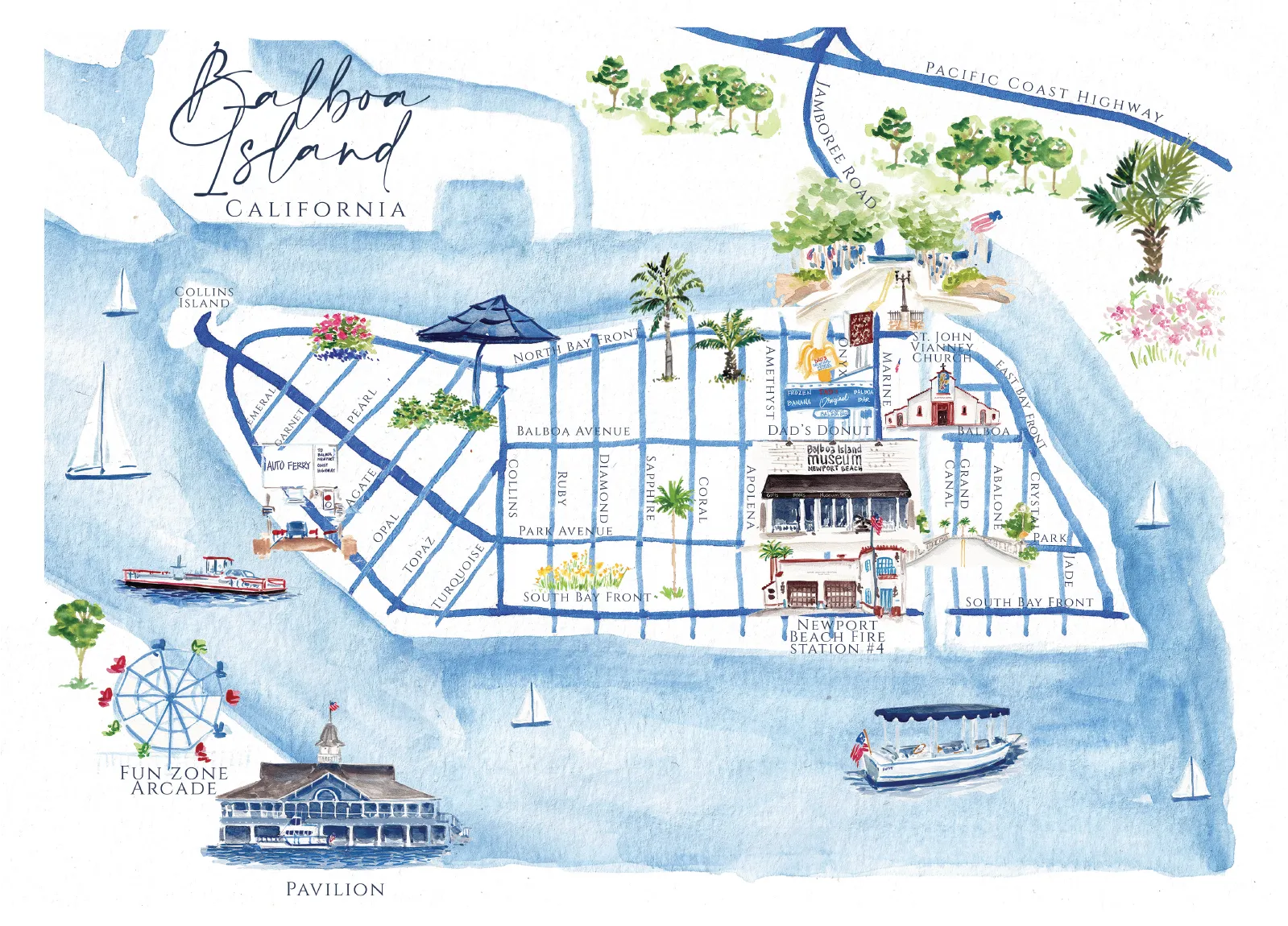 Balboa Island Map Print 8x10 Matte