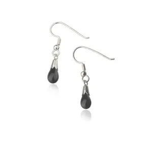 Black lava tear earrings - Silver wire