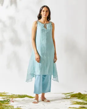 BLUE DAISY EMBELLISHED ASYMMETRICAL TUNIC