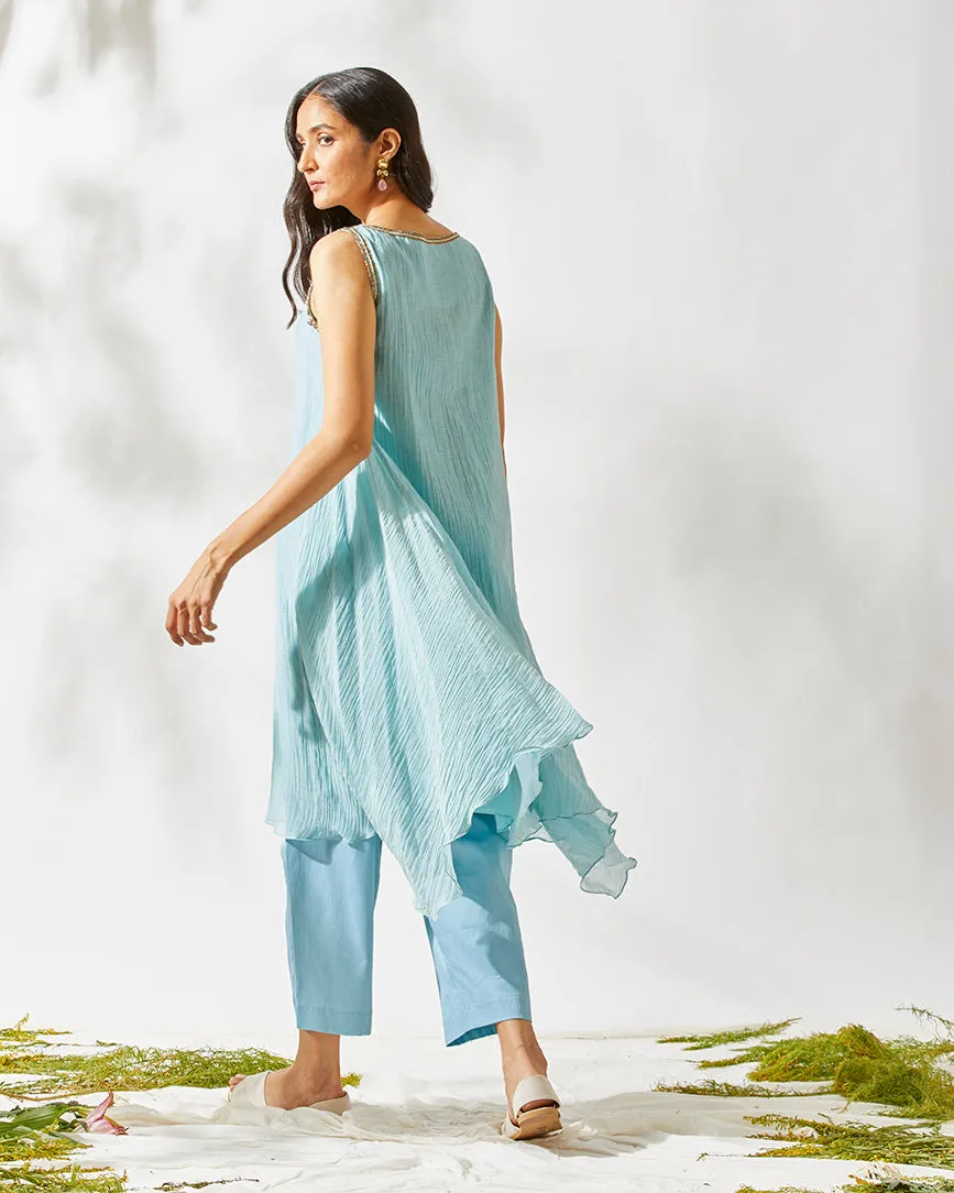 BLUE DAISY EMBELLISHED ASYMMETRICAL TUNIC