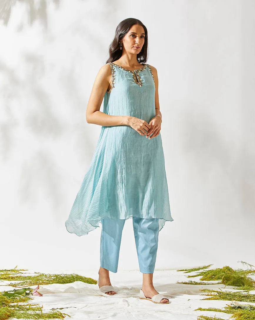 BLUE DAISY EMBELLISHED ASYMMETRICAL TUNIC