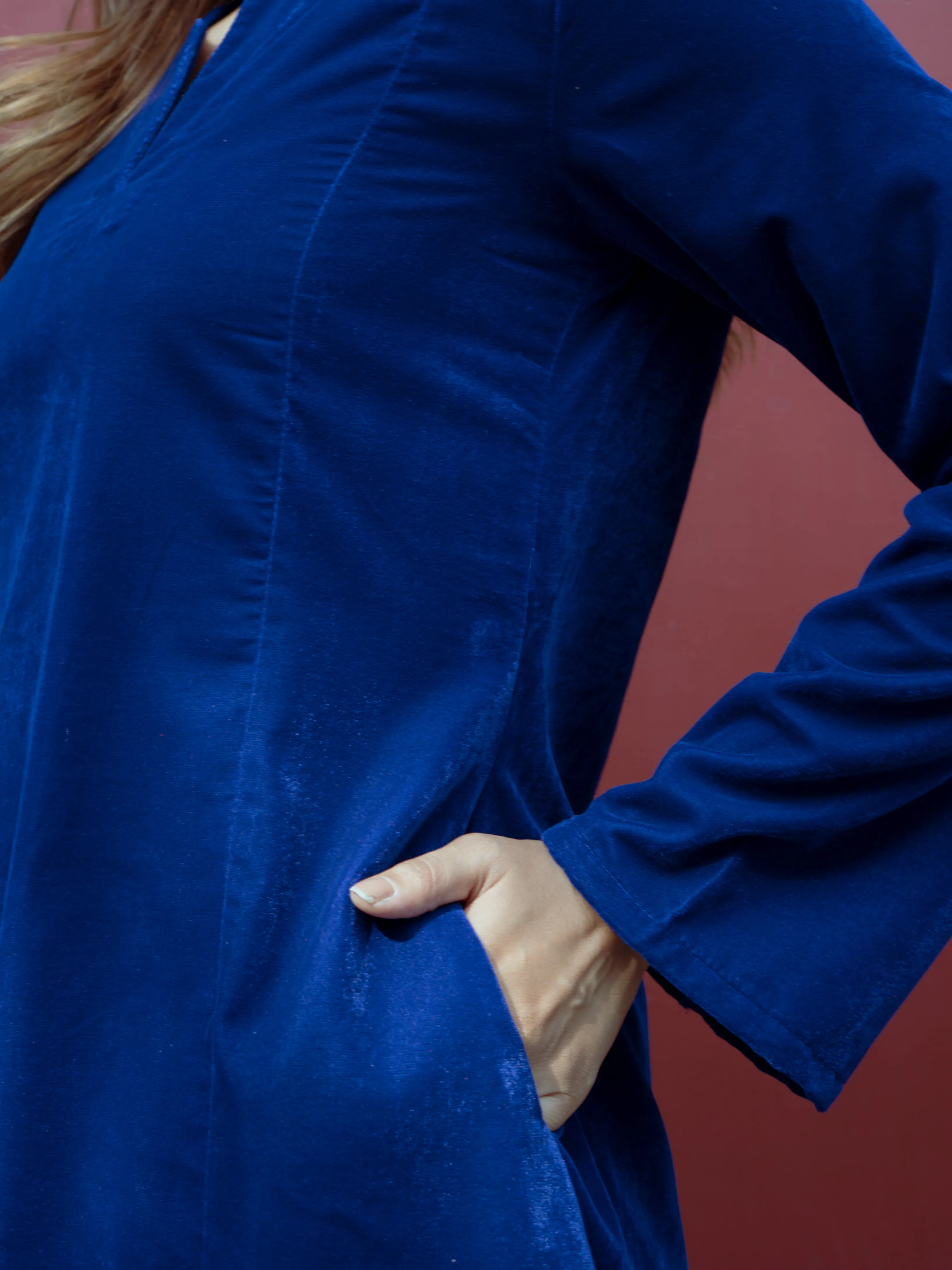 Blue Solid Velvet Co-Ord Set