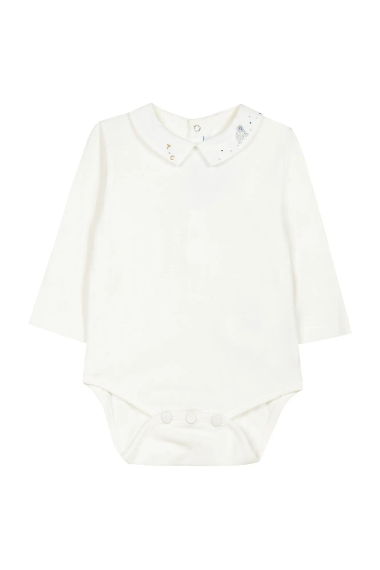 Bodysuit - Ecru with pointed collar and decorative embroidery