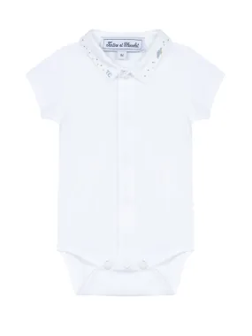 Bodysuit - White jersey with turtle embroidery