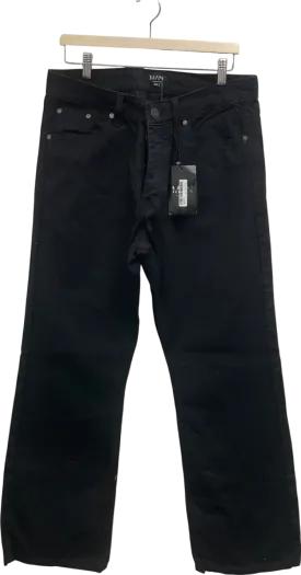 boohooMan Black Relaxed Rigid Coated Flare Jeans W34