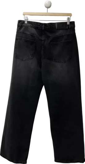 boohooMan Black Slim Rigid Flare Distressed Gusset Panel Acid Washed Denim Jeans W34