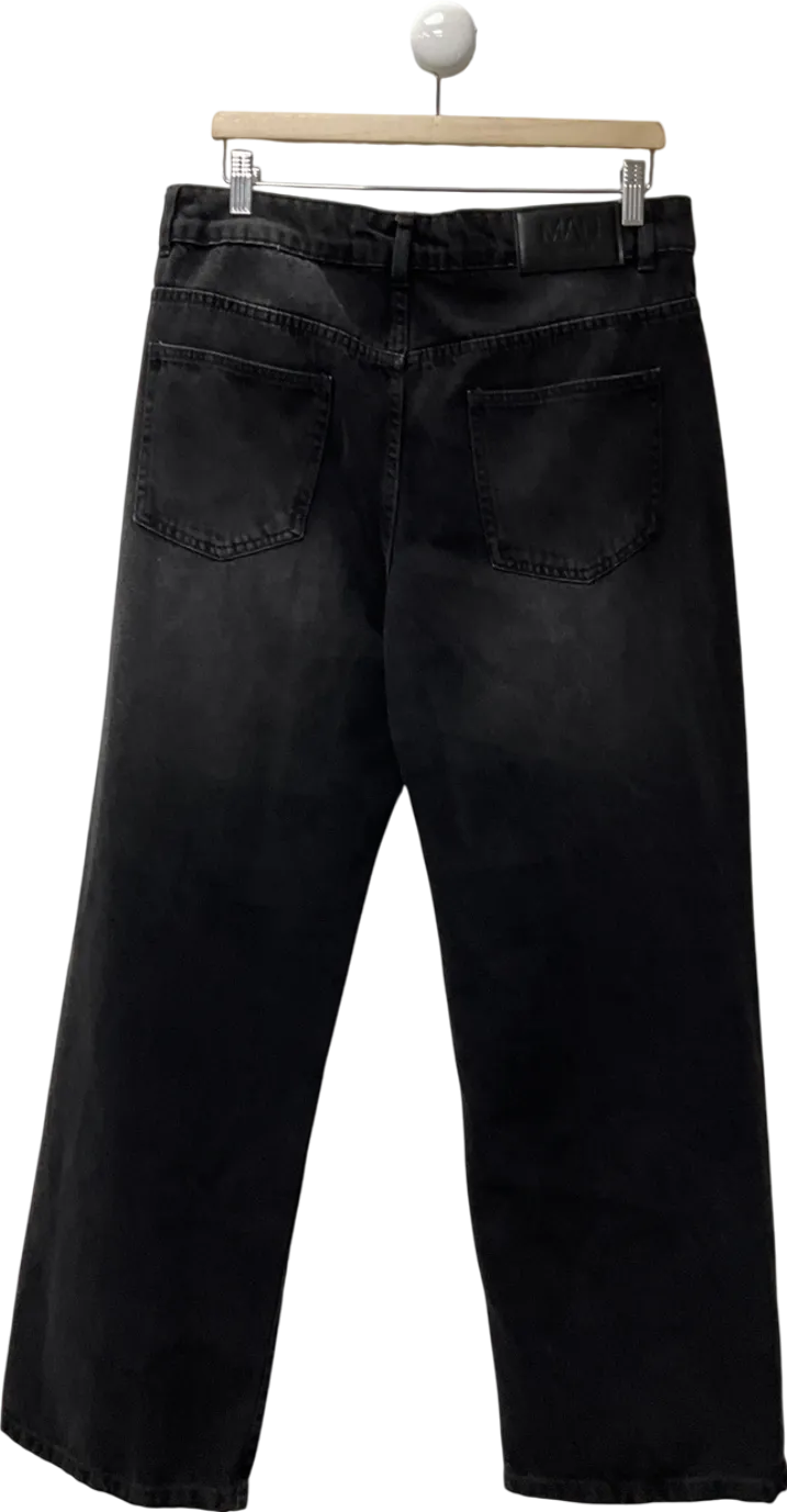 boohooMan Black Slim Rigid Flare Distressed Gusset Panel Acid Washed Denim Jeans W34
