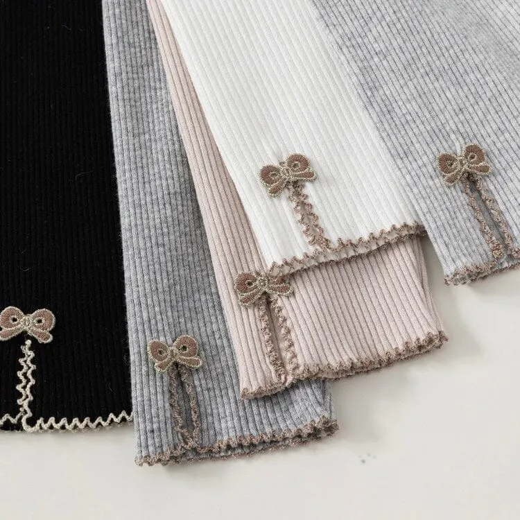 Bowknot Ribbed Slit Leggings