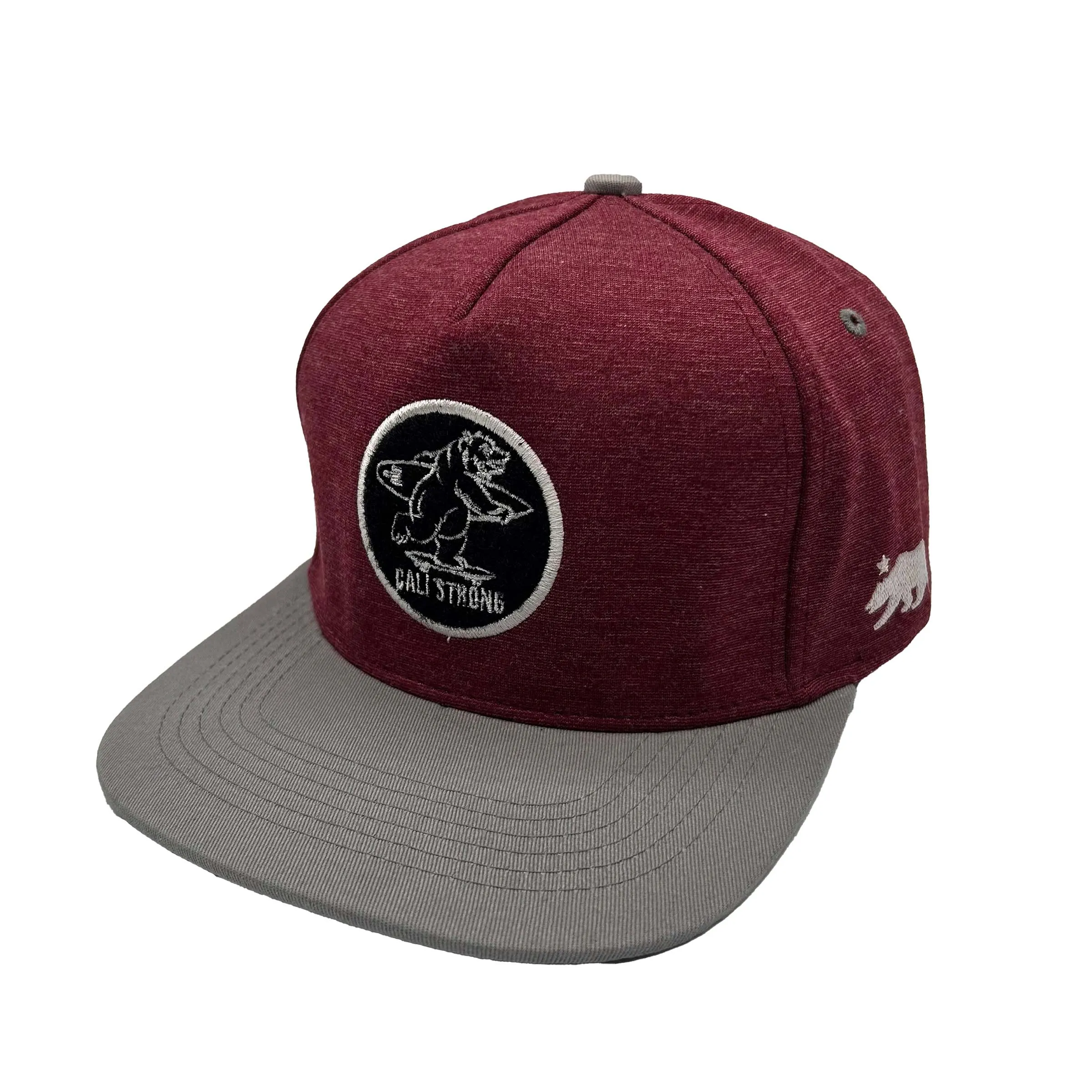 CALI Strong Classic Tactical Hat Flat Bill Morale Patch Burgundy Heather White