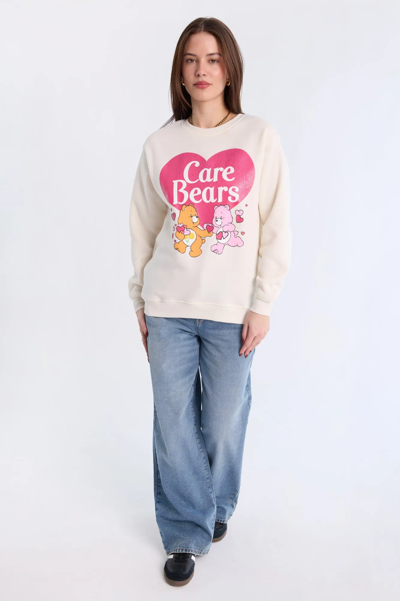 Care Bears Heart Graphic Glitter Crew Neck Sweatshirt