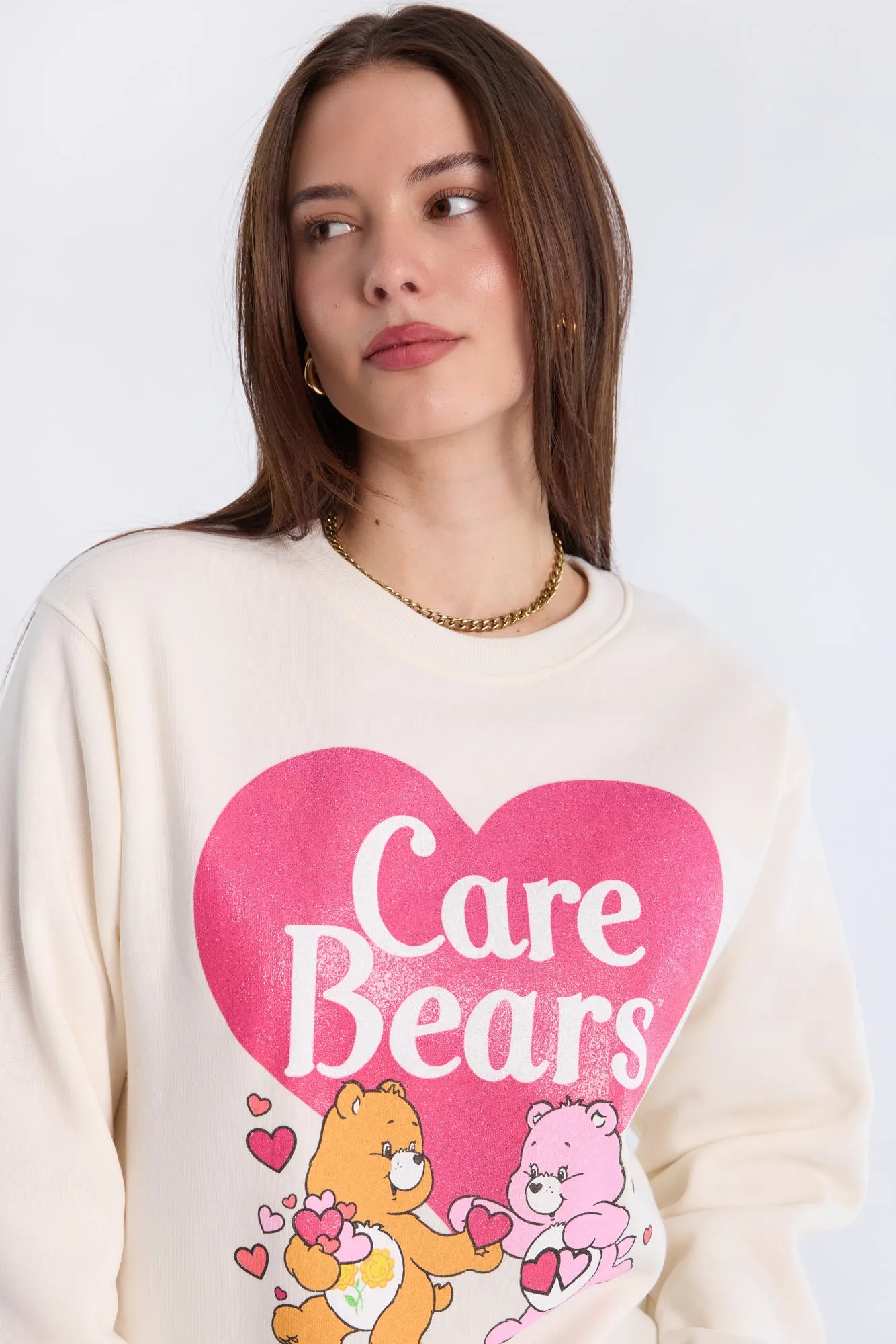 Care Bears Heart Graphic Glitter Crew Neck Sweatshirt