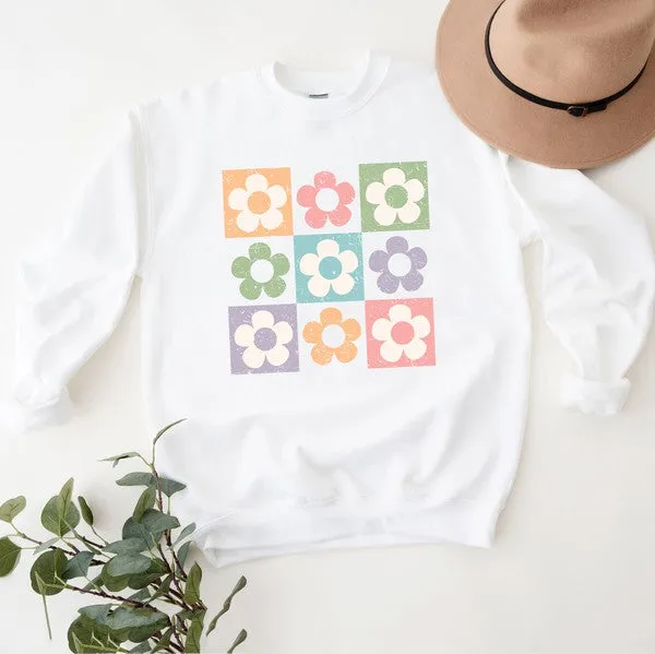 Checkered Flowers Graphic Sweatshirt