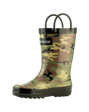 CHILDREN’S RUBBER RAIN BOOTS, ARMY CAMO