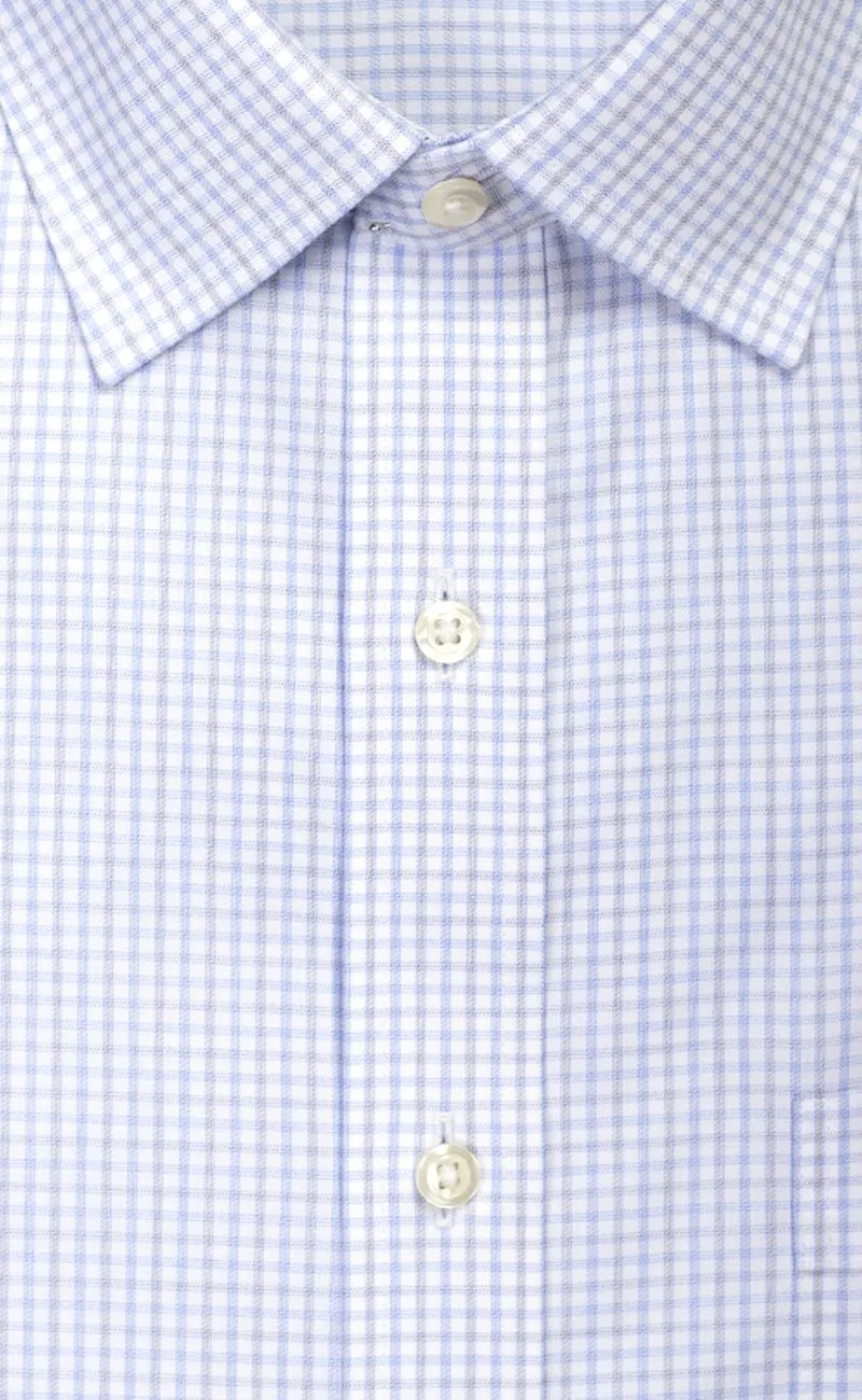 Classic Fit Sky / Grey  Twill Check Spread Collar Supima® Cotton Non-Iron Dress Shirt (B/T)