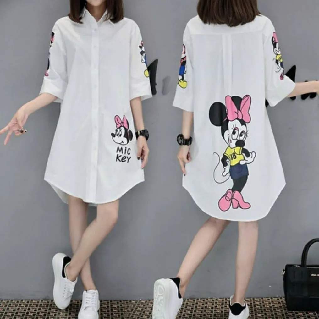Coco Minnie Mouse Printed Summer Shirt Dress