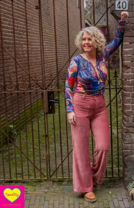 Corduroy velvet pants- velvet touch - casual & chique - stretch- old pink