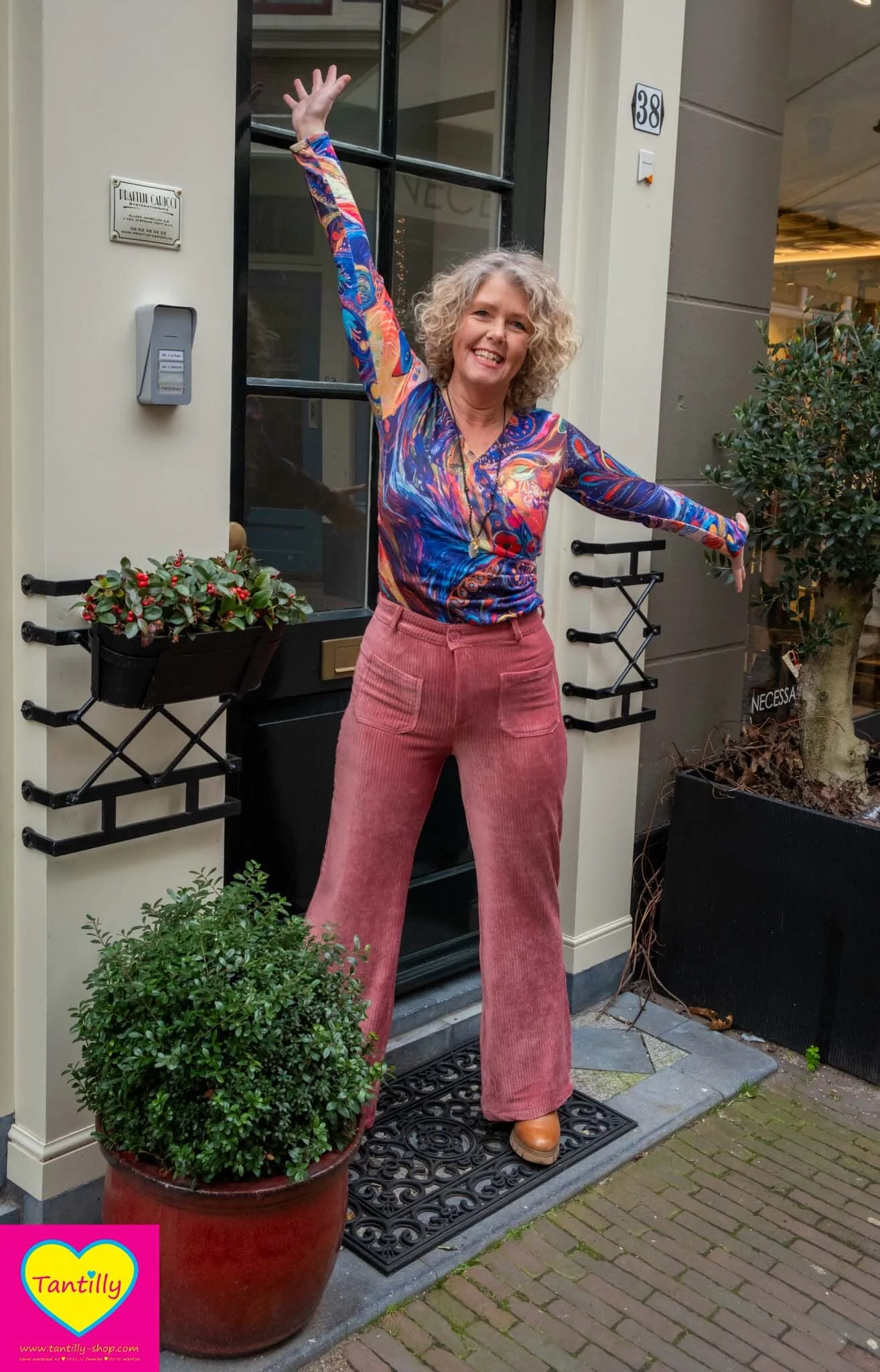 Corduroy velvet pants- velvet touch - casual & chique - stretch- old pink