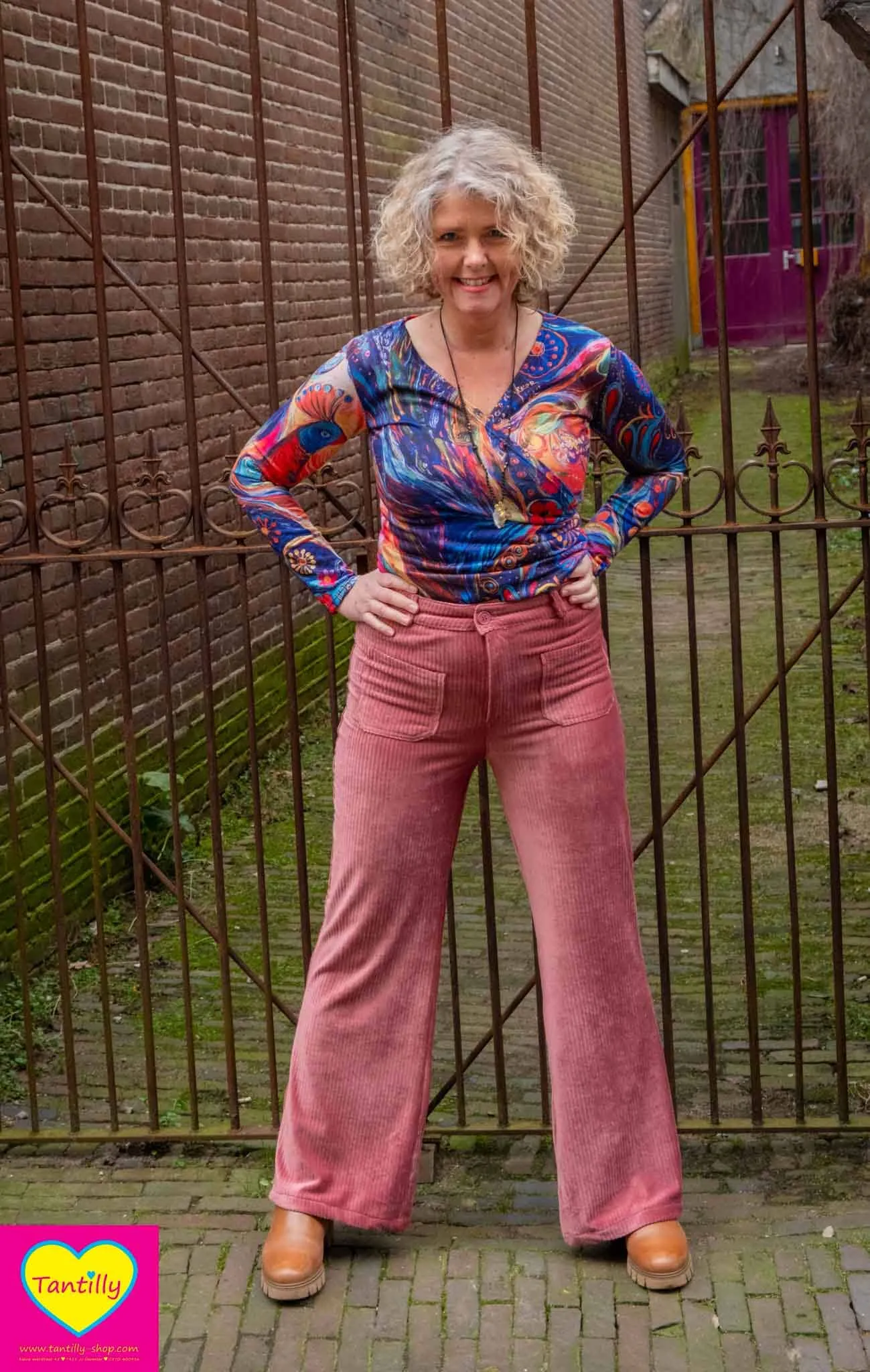 Corduroy velvet pants- velvet touch - casual & chique - stretch- old pink