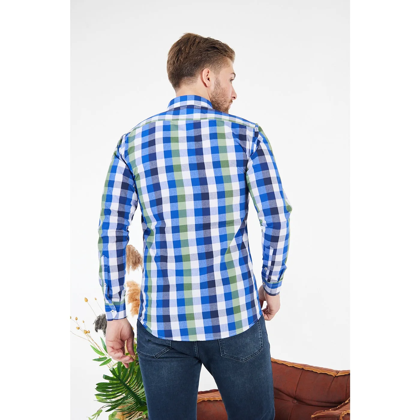 Cotton Blue Gingham Check Shirt