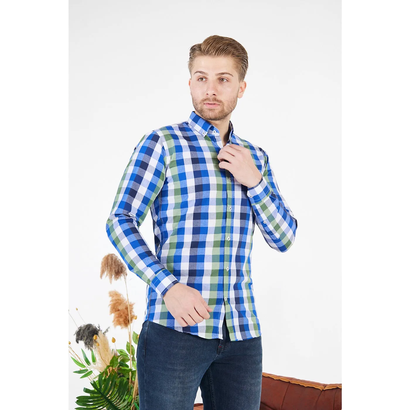 Cotton Blue Gingham Check Shirt