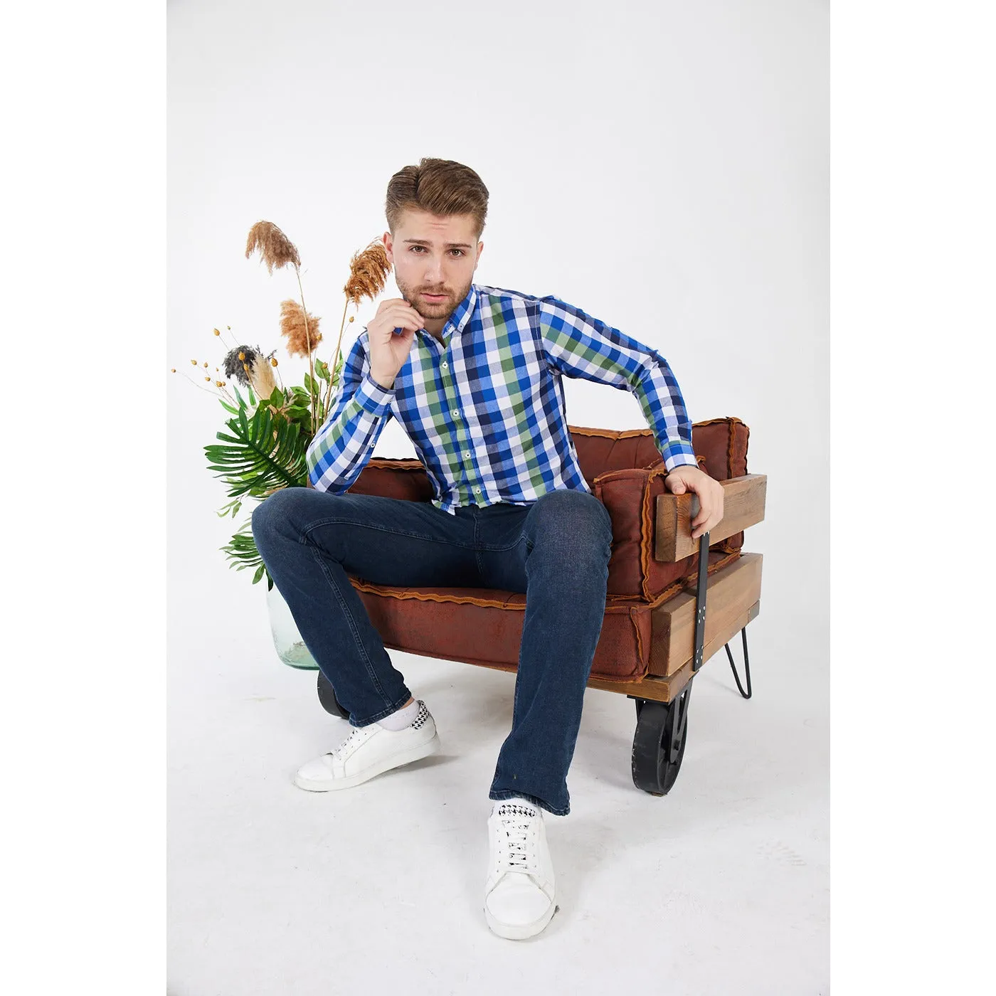 Cotton Blue Gingham Check Shirt