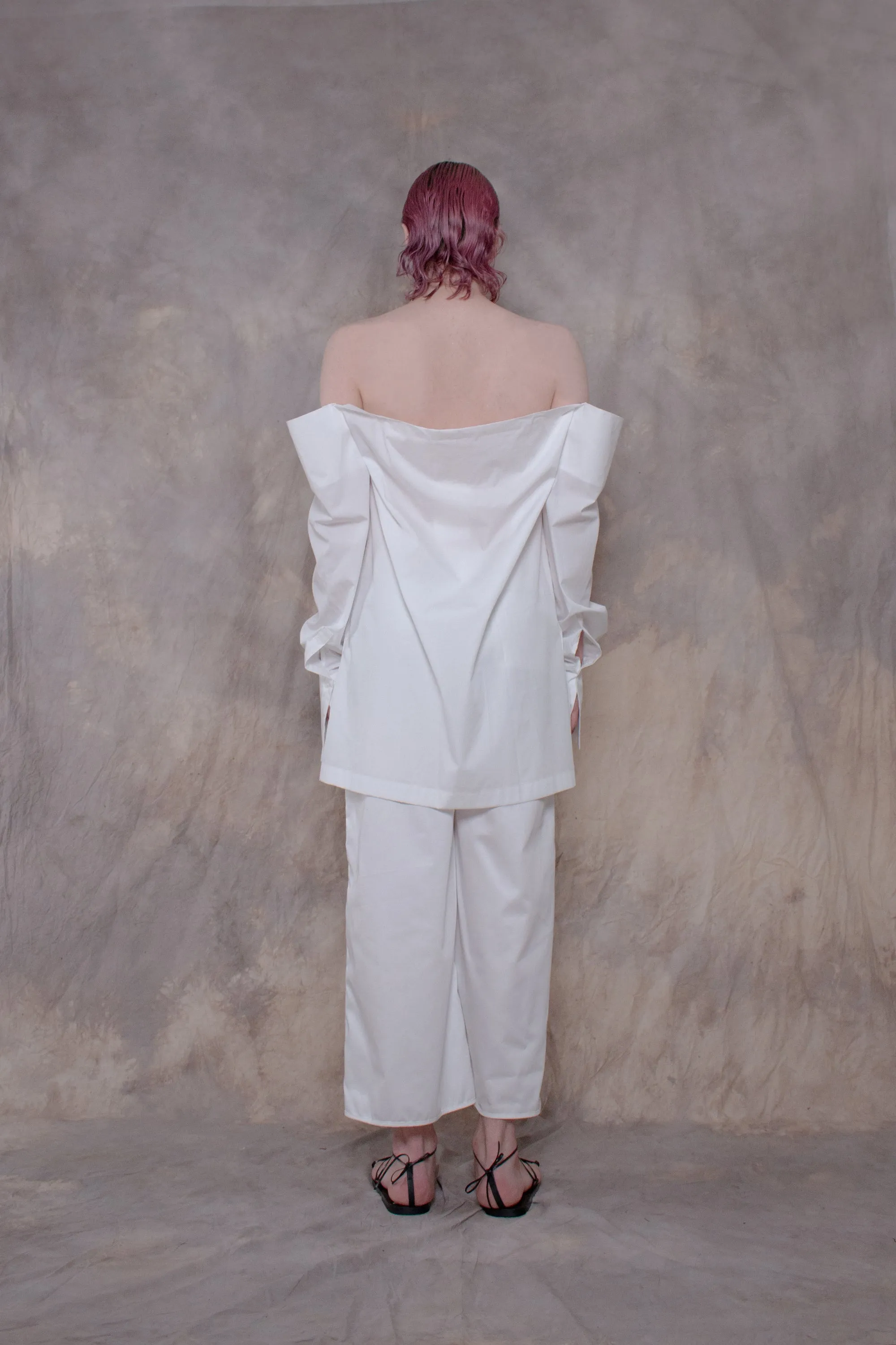 Cropped White Cotton Shirt