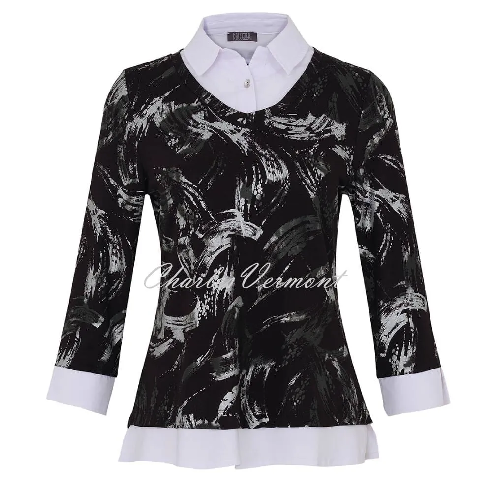 Dolcezza 2-in-1 Brush Stroke Print Sweater with Shirt Insert - Style 73142