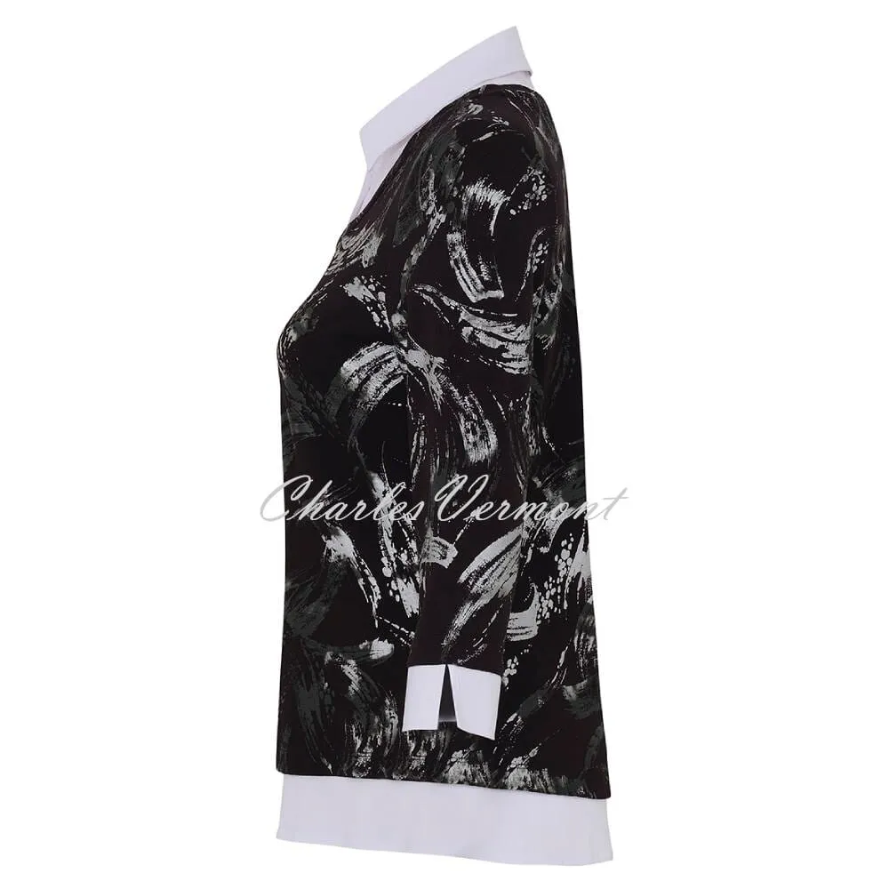 Dolcezza 2-in-1 Brush Stroke Print Sweater with Shirt Insert - Style 73142