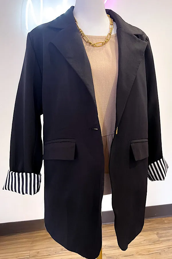 ETA 10/18 - Solid Black Single Button Blazer