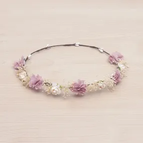 Floral crown with roses and tiny dry blossom bouquets & buds