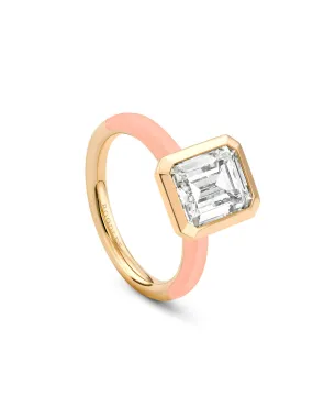 Florentine Large Diamond Pink Enamel Rose Gold Ring