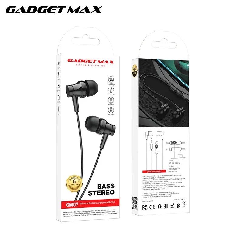 GADGET MAX GM07 BASS STEREO WIRED 3.5MM EARPHONE WITH MIC (1.2M) Wired Earphone - BLACK