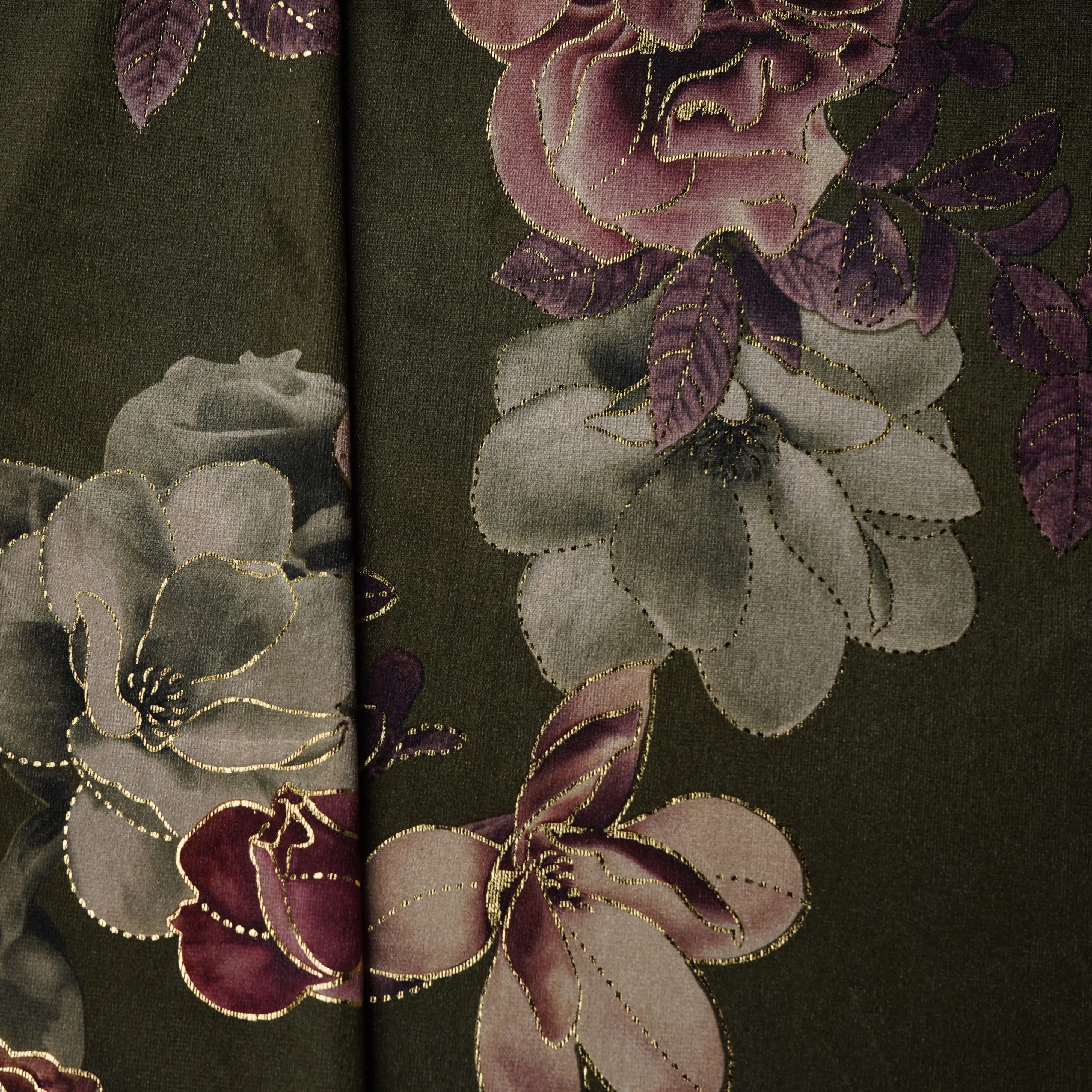Green Floral Print Velvet Silk Fabric 20400