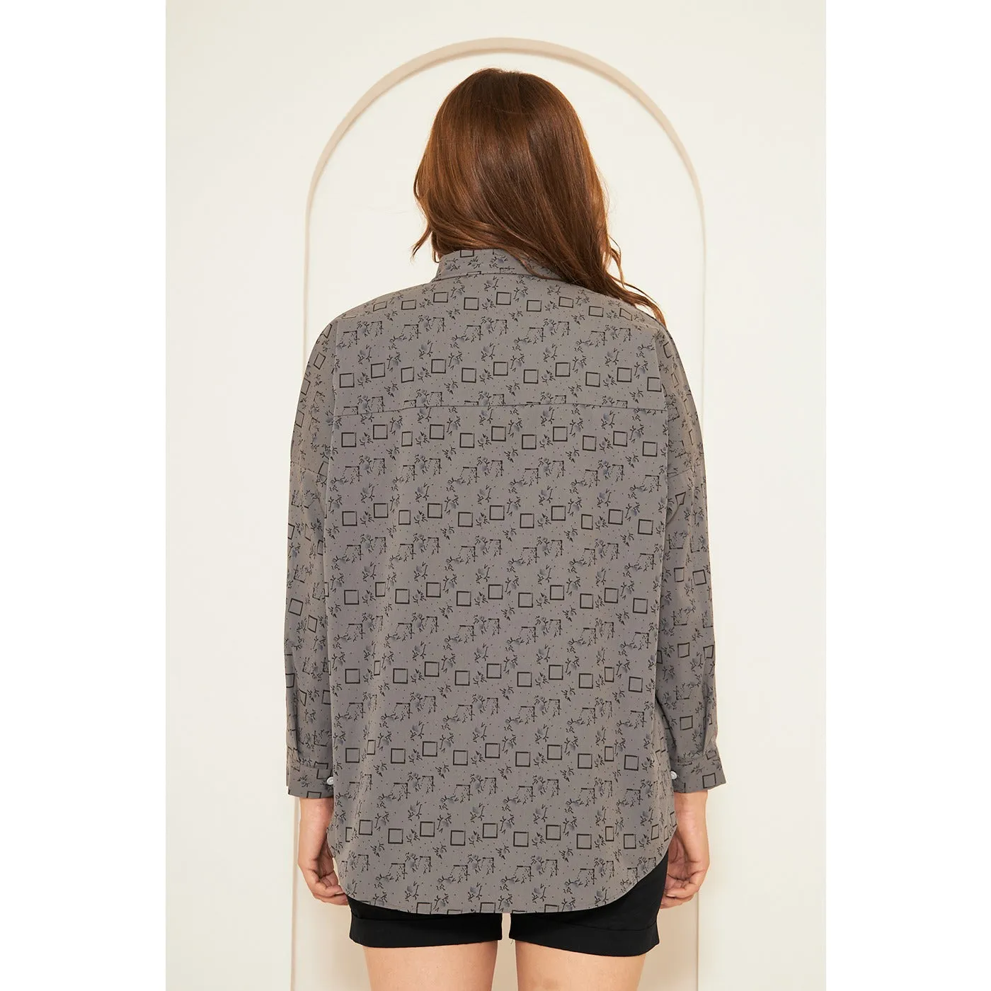 Grey Printed Oversized Shirt