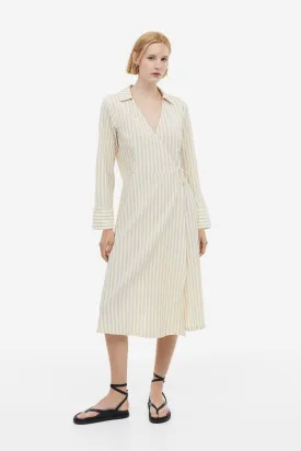 H&M wrap shirt dress, beige/stripe