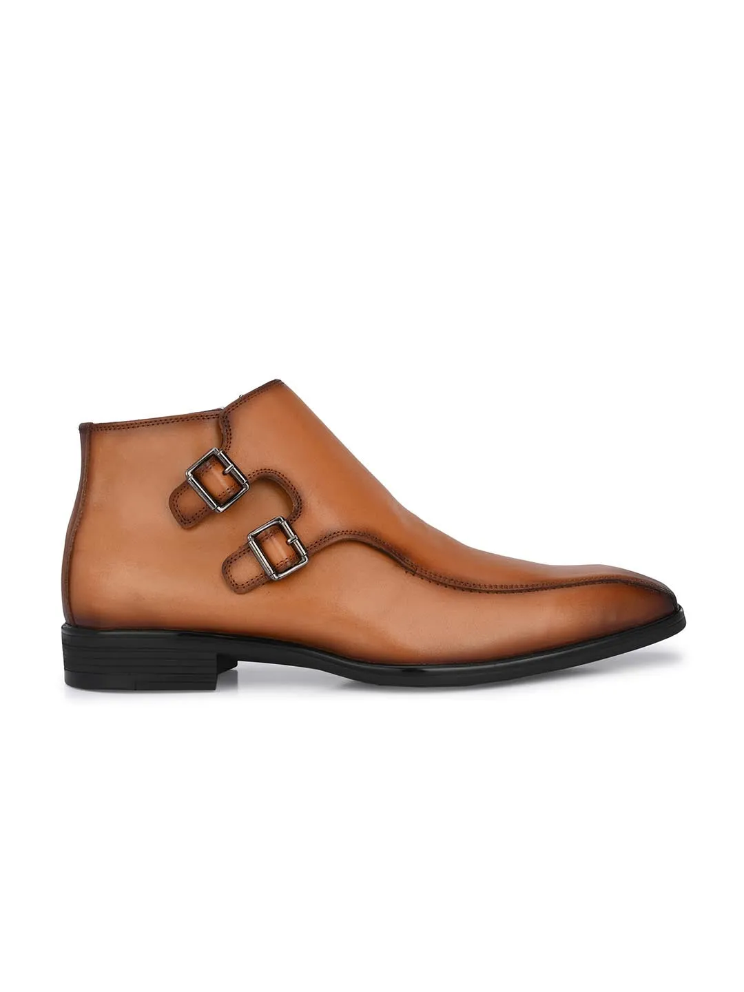 Hitz Men's Tan Leather Ankle Shoes with Zip Closure