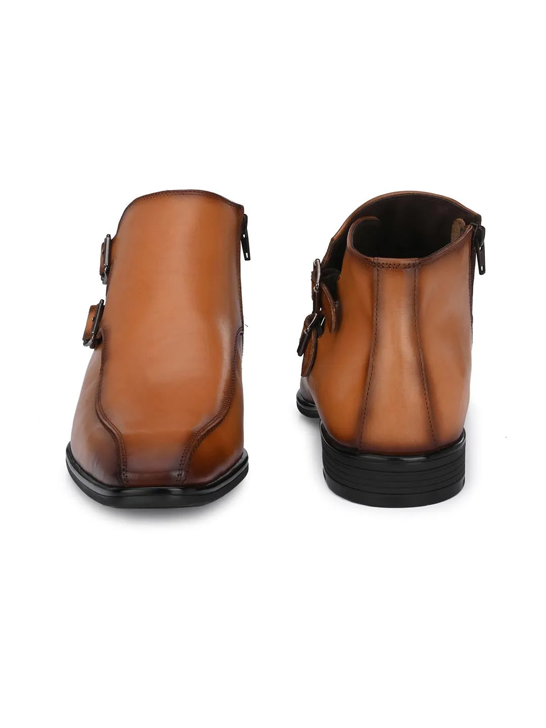 Hitz Men's Tan Leather Ankle Shoes with Zip Closure