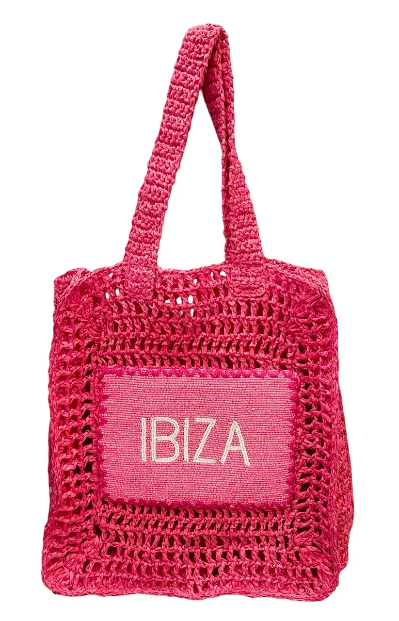 IBIZA PINK RAFFIA CROCHET TOTE BAG