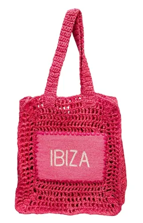IBIZA PINK RAFFIA CROCHET TOTE BAG