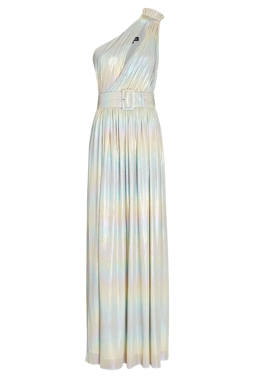 Iridescent Andrea Belted One-Shoulder Gown