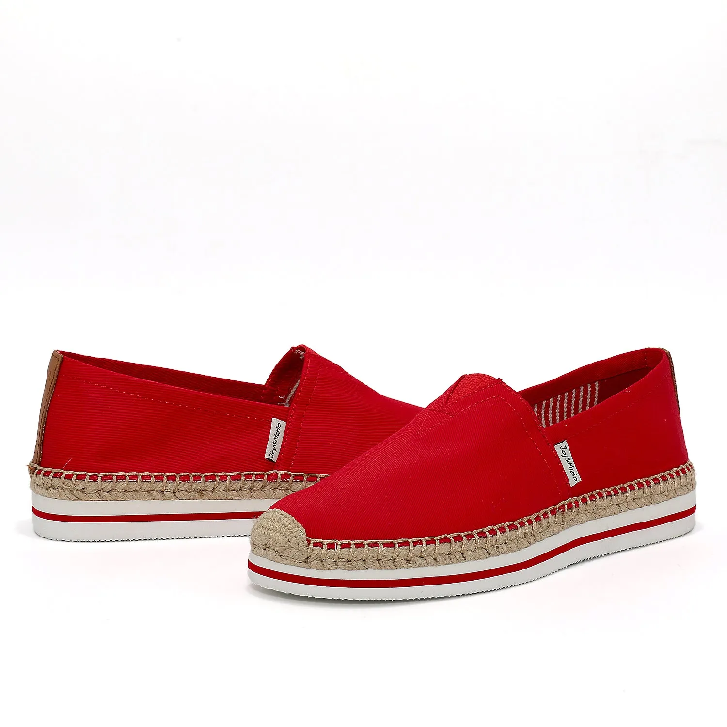 JOY&MARIO HandmadeWomen’s Slip-On Espadrille Fabric Loafers Platform in Red-A51396W