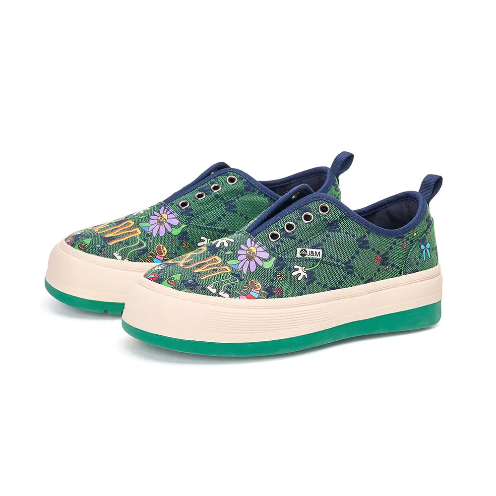 JOY&MARIO Women’s Printed Fabric Slip-on Loafers in Green-87906W