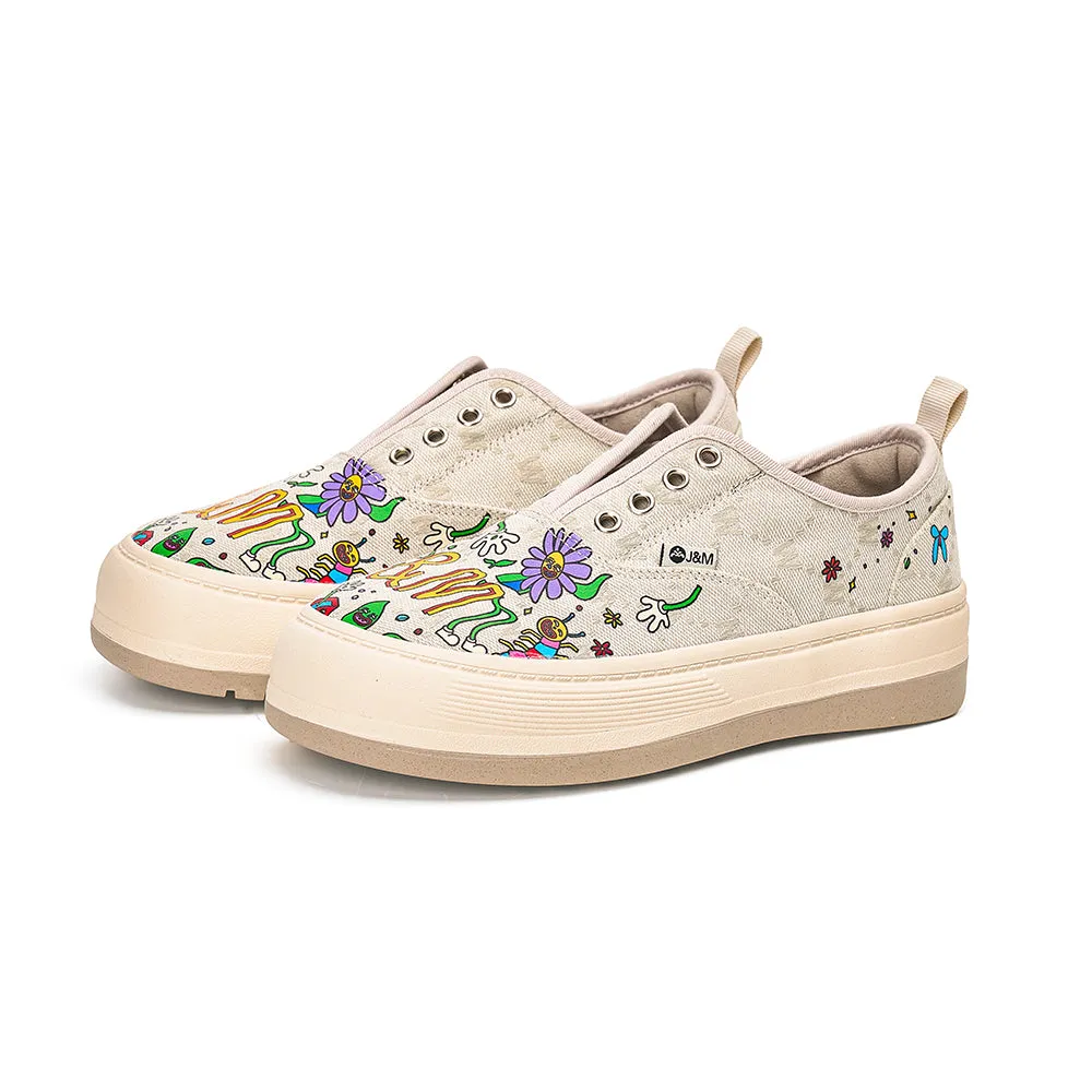 JOY&MARIO Women’s Printed Fabric Slip-on Loafers in Green-87906W