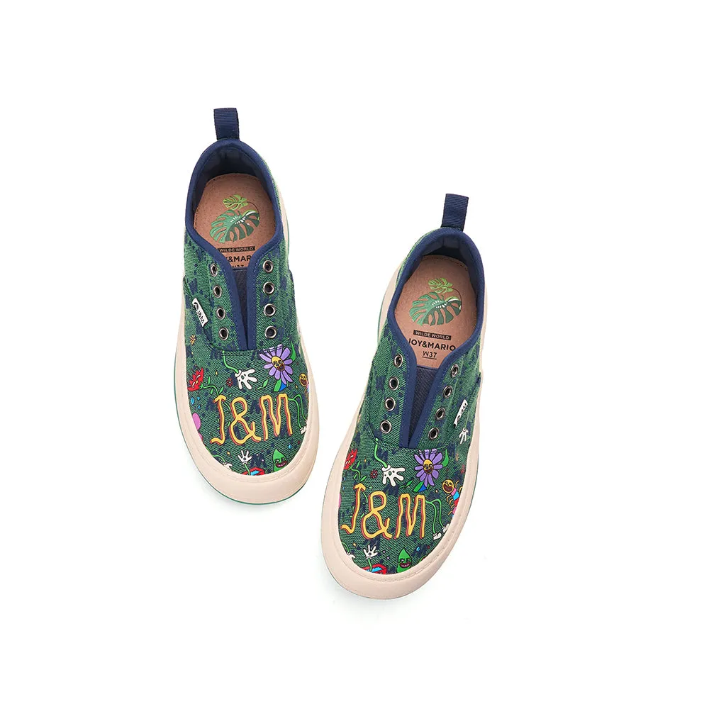 JOY&MARIO Women’s Printed Fabric Slip-on Loafers in Green-87906W